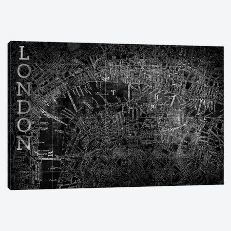 Map London, Vintage In Black Canvas Print #PST445} by PI Studio Canvas Art Print