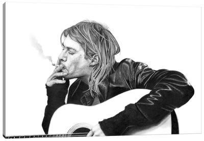 Kurt Cobain Canvas Art Print - Black & White Pop Culture Art