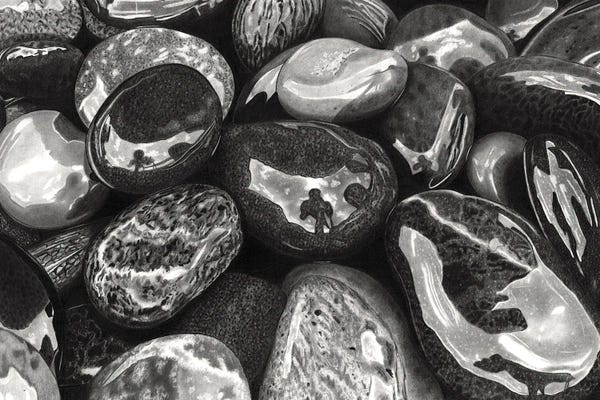 Black & White Drawings & Illustrations: Wet Pebbles VI by Paul Stowe