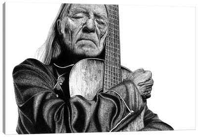 Willie Nelson Canvas Art Print - Hyper-Realistic & Detailed Drawings
