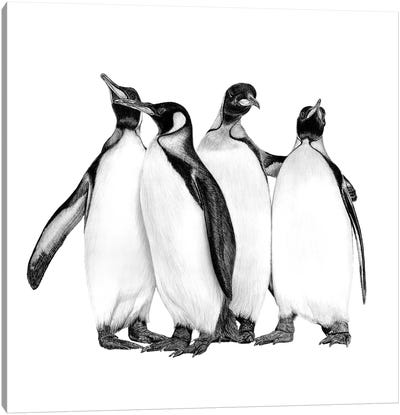 Penguins On The Town Canvas Art Print - Penguin Art