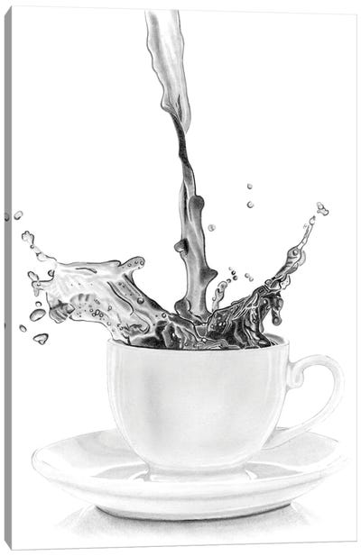 Coffee Splash Canvas Art Print - Black & White Art