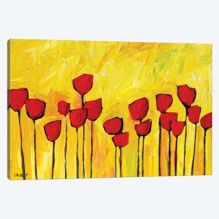 Red Poppies on Yellow Canvas Print #PTB114} by Patty Baker Canvas Wall Art