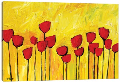 Red Poppies on Yellow Canvas Art Print - Patty Baker