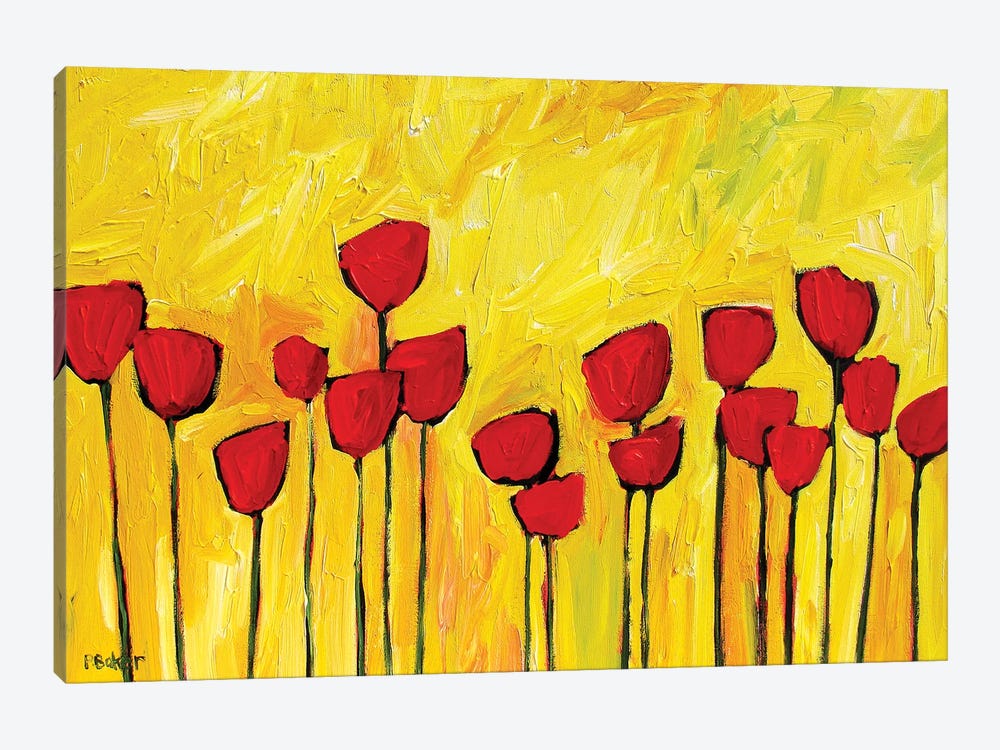 Red Poppies on Yellow by Patty Baker 1-piece Canvas Wall Art