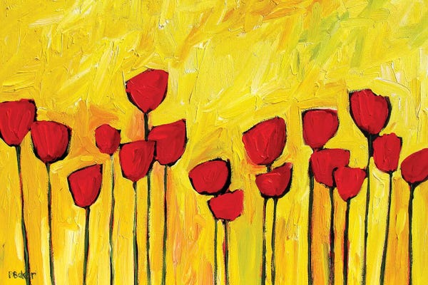 Patty Baker: Red Poppies on Yellow by Patty Baker