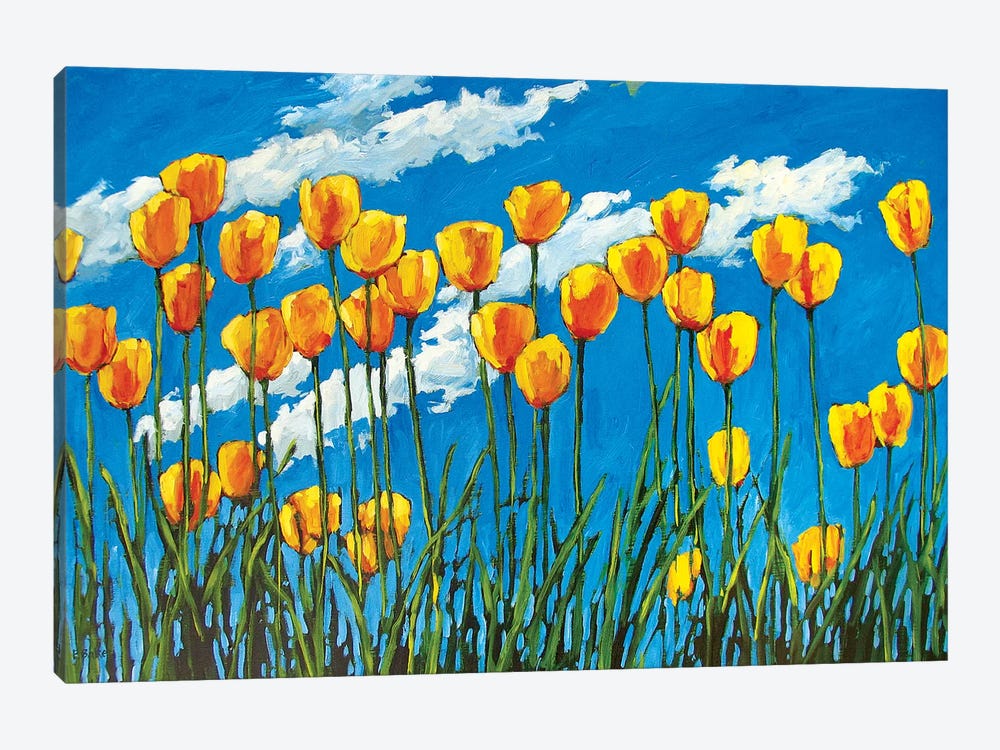 Yellow Tulips on Blue Sky by Patty Baker 1-piece Canvas Print