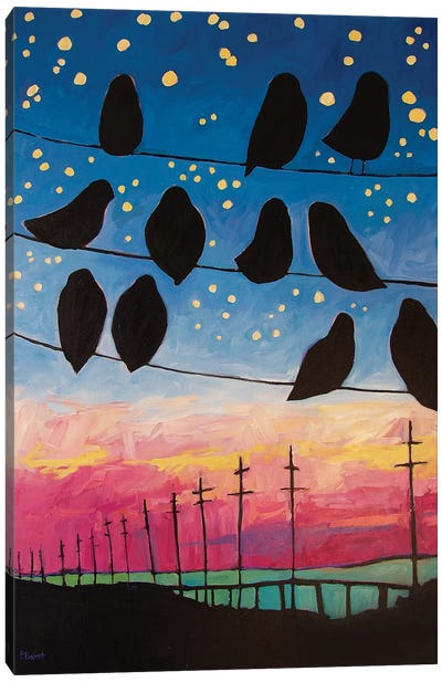 Birds On Wires Sunset Canvas Art Print - Patty Baker