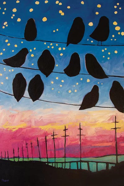 Patty Baker: Birds On Wires Sunset by Patty Baker