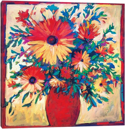 Floral Still Life with Red Vase  Canvas Art Print - Patty Baker