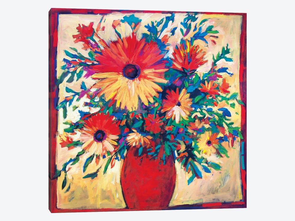 Floral Still Life with Red Vase  by Patty Baker 1-piece Canvas Wall Art