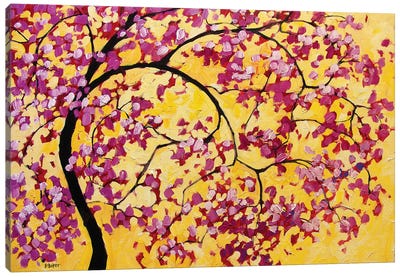 Pink Blossoms On Yellow Canvas Art Print - Patty Baker