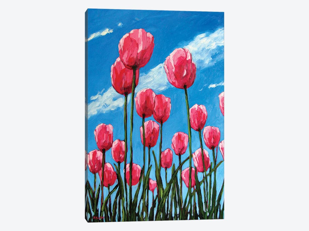 Pink Tulips and Blue Sky by Patty Baker 1-piece Canvas Wall Art