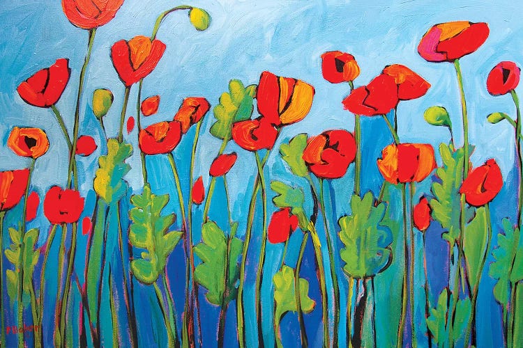 Red Poppies On Blue II