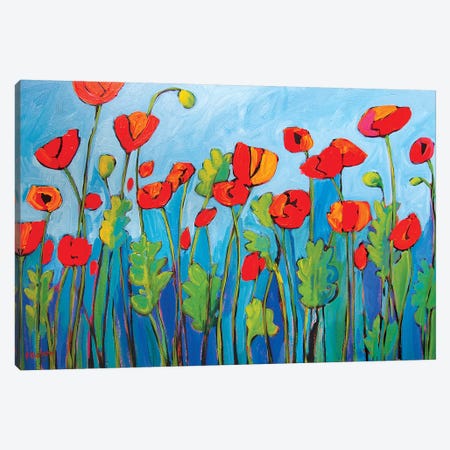 Red Poppies On Blue II Canvas Print #PTB209} by Patty Baker Art Print