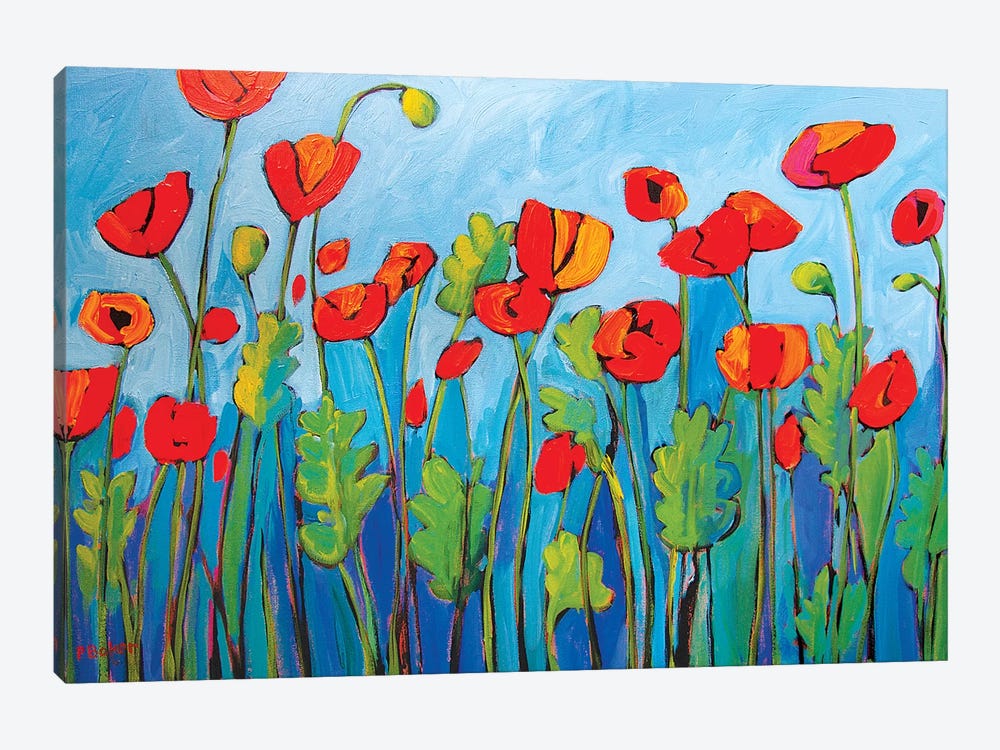 Red Poppies On Blue II by Patty Baker 1-piece Canvas Wall Art