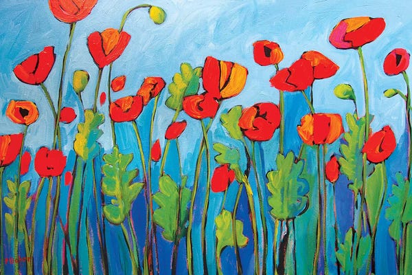 Red Poppies On Blue II