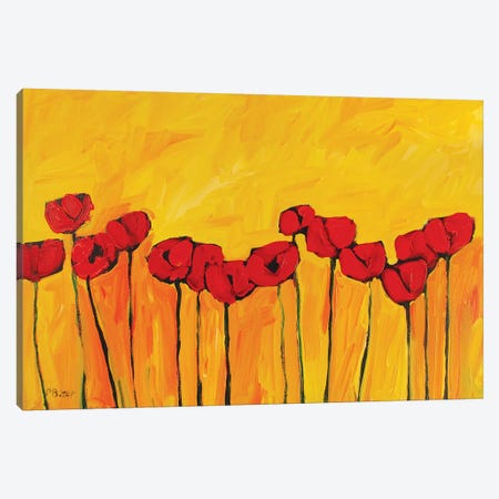 Red Poppies On Yellow  Canvas Print #PTB210} by Patty Baker Canvas Art