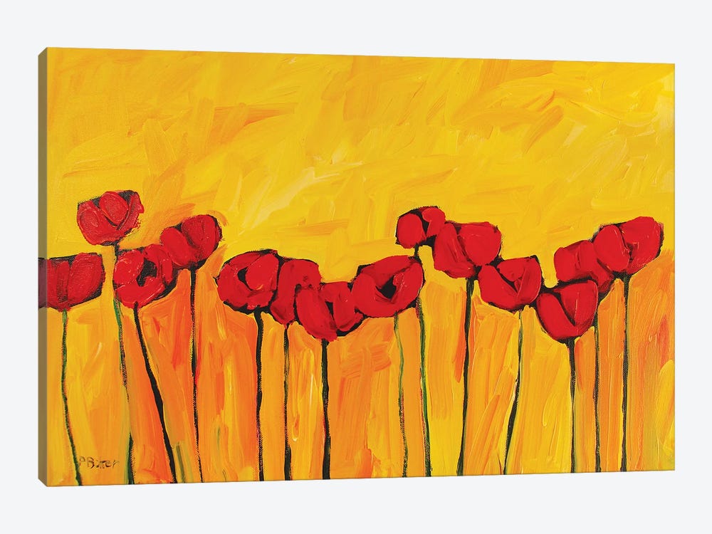 Red Poppies On Yellow  by Patty Baker 1-piece Canvas Art