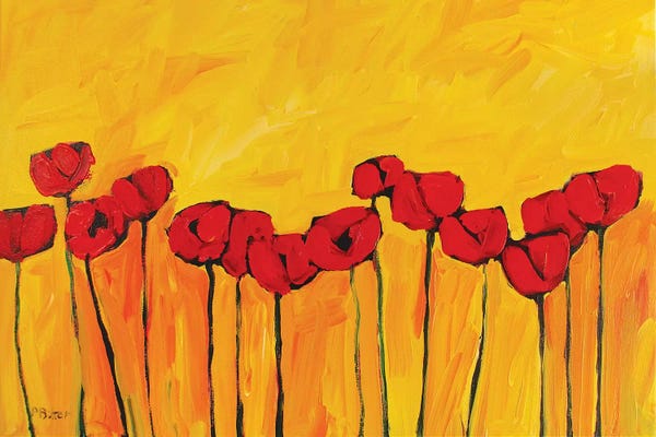 Poppies: Red Poppies On Yellow  by Patty Baker