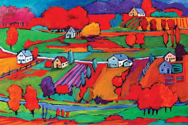 Vibrant Scenes in 2D: Small Town In Fauve by Patty Baker