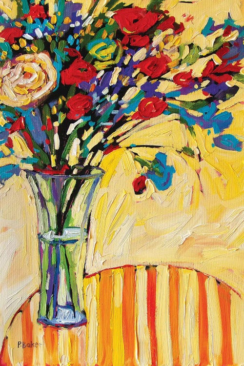 Still Life With Flowers and Striped Tablecloth