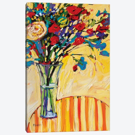 Still Life With Flowers and Striped Tablecloth Canvas Print #PTB220} by Patty Baker Canvas Art Print