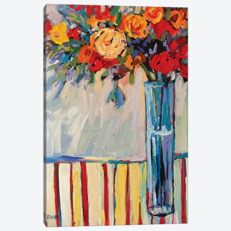 Still Life With Vase and Flowers On Red Striped Tablecloth Canvas Print #PTB227} by Patty Baker Canvas Art