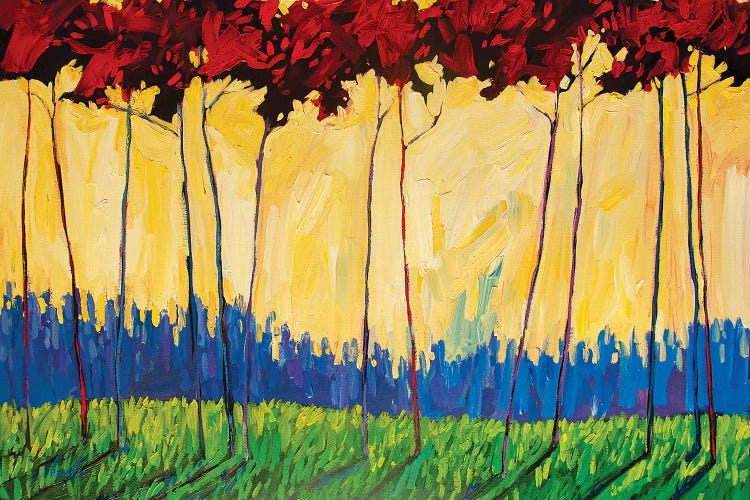 Tall Red Trees On Yellow II