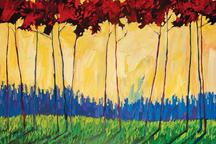 Tall Red Trees On Yellow II by Patty Baker wall art