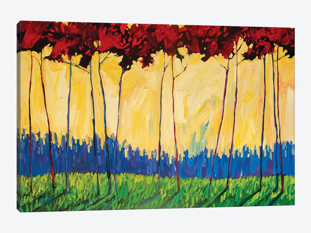 Tall Red Trees On Yellow II by Patty Baker 1-piece Art Print