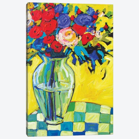 Vase and Flowers On Checkered Tablecloth Canvas Print #PTB234} by Patty Baker Canvas Print