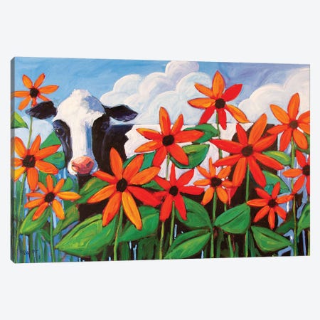 Cow and Sunflowers II Canvas Print #PTB30} by Patty Baker Canvas Art