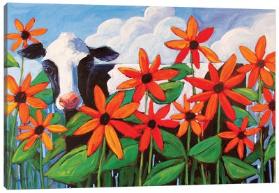 Cow and Sunflowers II Canvas Art Print - Patty Baker