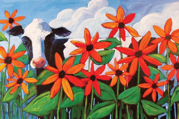Patty Baker: Cow and Sunflowers II by Patty Baker