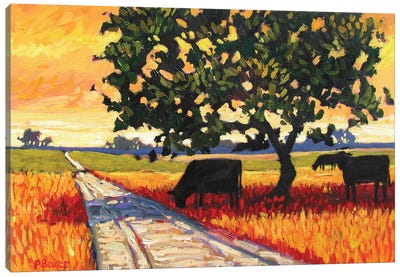 Cows Grazing by the Road Canvas Art Print - Patty Baker
