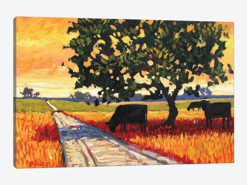 Cows Grazing by the Road by Patty Baker 1-piece Canvas Art