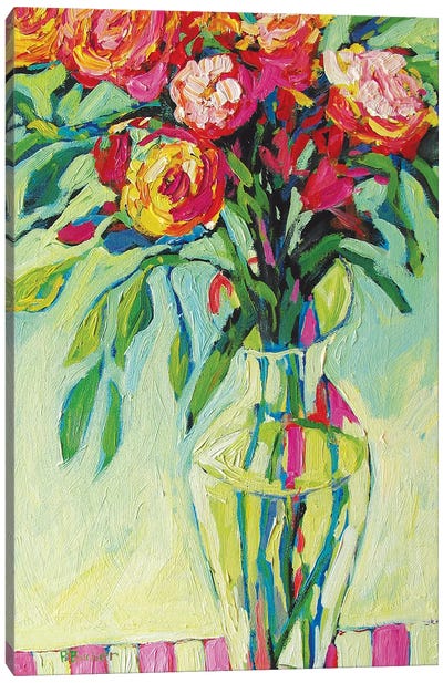 Floral Vase and Striped Tablecloth II Canvas Art Print - Patty Baker