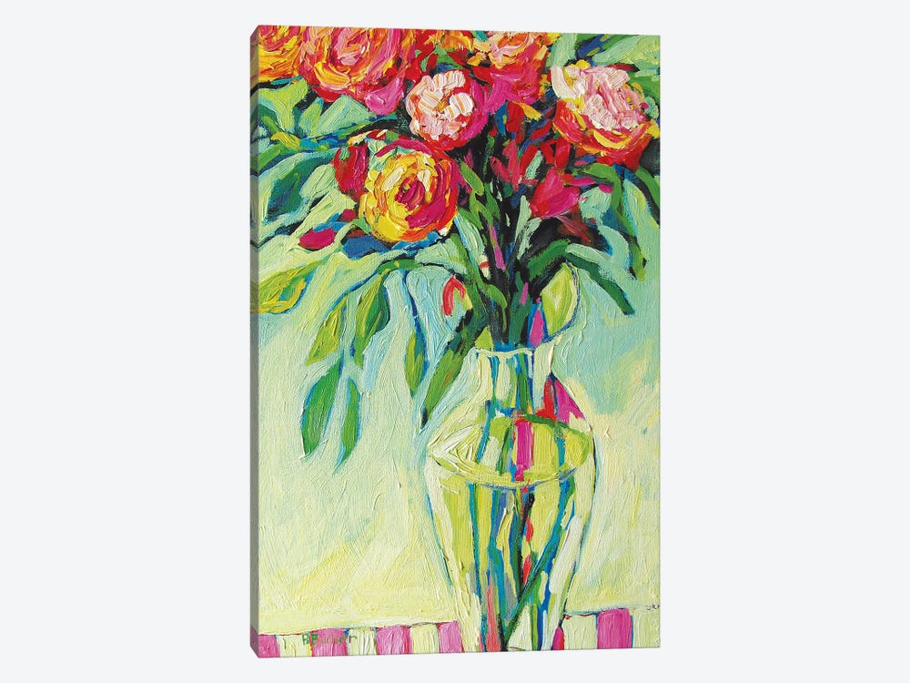 Floral Vase and Striped Tablecloth II by Patty Baker 1-piece Art Print