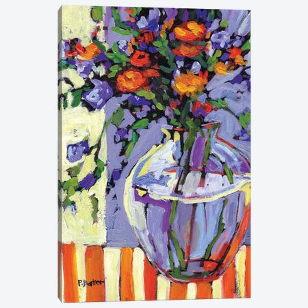 Floral Vase on Striped Tablecloth Canvas Print #PTB47} by Patty Baker Canvas Artwork