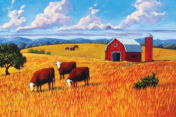 Patty Baker: Grazing Cows and Barn by Patty Baker