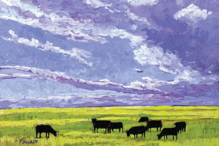 Grazing Cows under Big Clouds