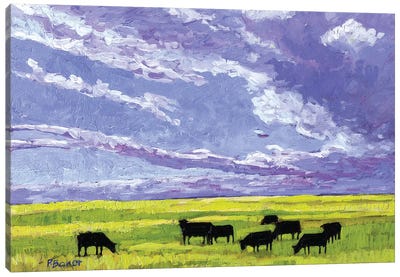Grazing Cows under Big Clouds Canvas Art Print