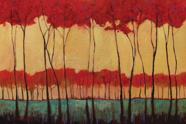 Patty Baker: Abstract Tall Red Trees by Patty Baker