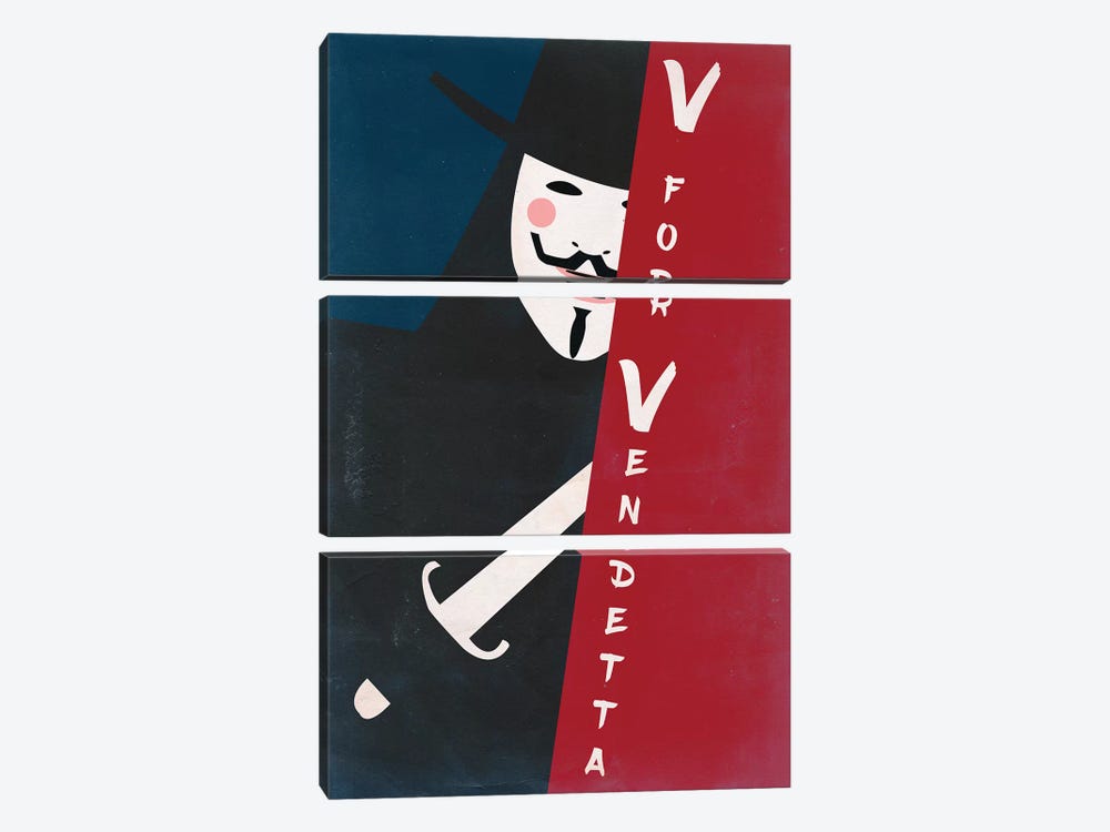 V For Vendetta Vintage Poster by Popate 3-piece Canvas Wall Art