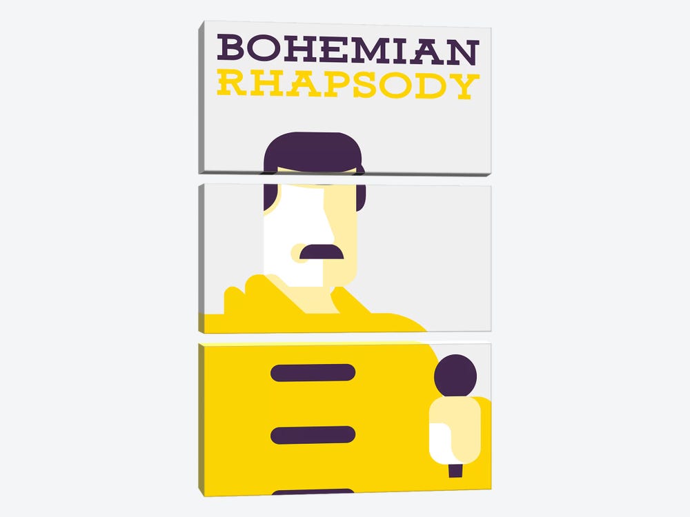 Bohemian Rhapsody Minimalist Poster  - Freddie Mercury by Popate 3-piece Canvas Print