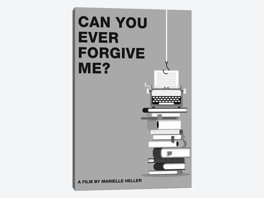 Can You Ever Forgive Me Minimalist Poster Black and White by Popate 1-piece Canvas Art Print
