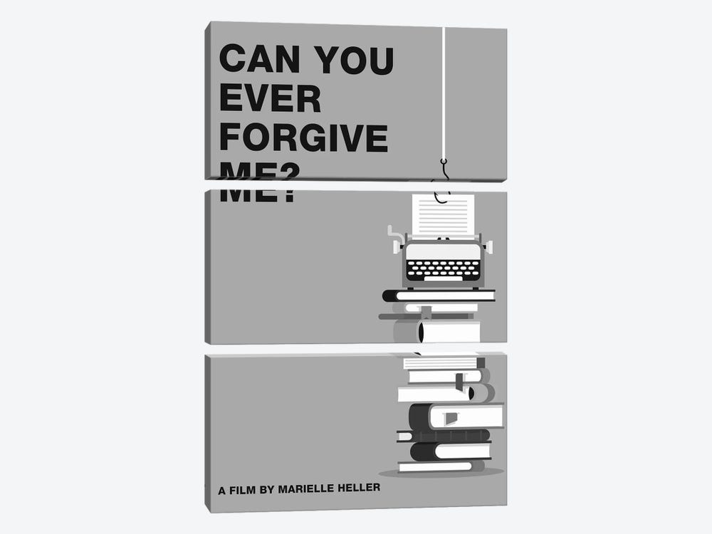 Can You Ever Forgive Me Minimalist Poster Black and White by Popate 3-piece Canvas Print