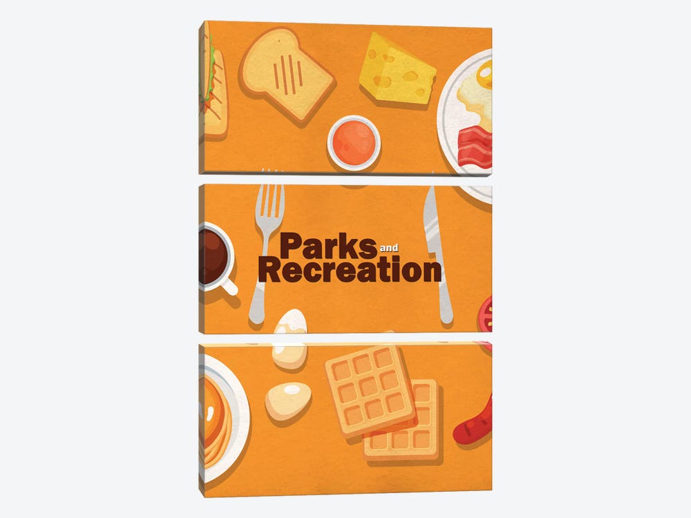 Parks and Recreation Minimalist Poster - Breakfast Food by Popate 3-piece Canvas Wall Art