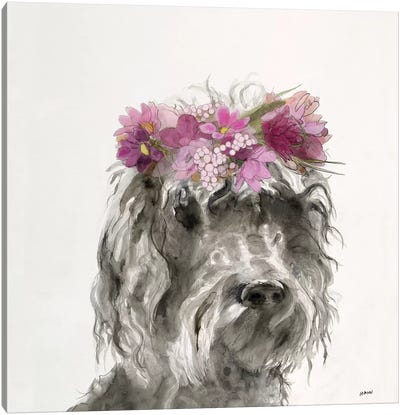 Flowered Pup I Canvas Art Print